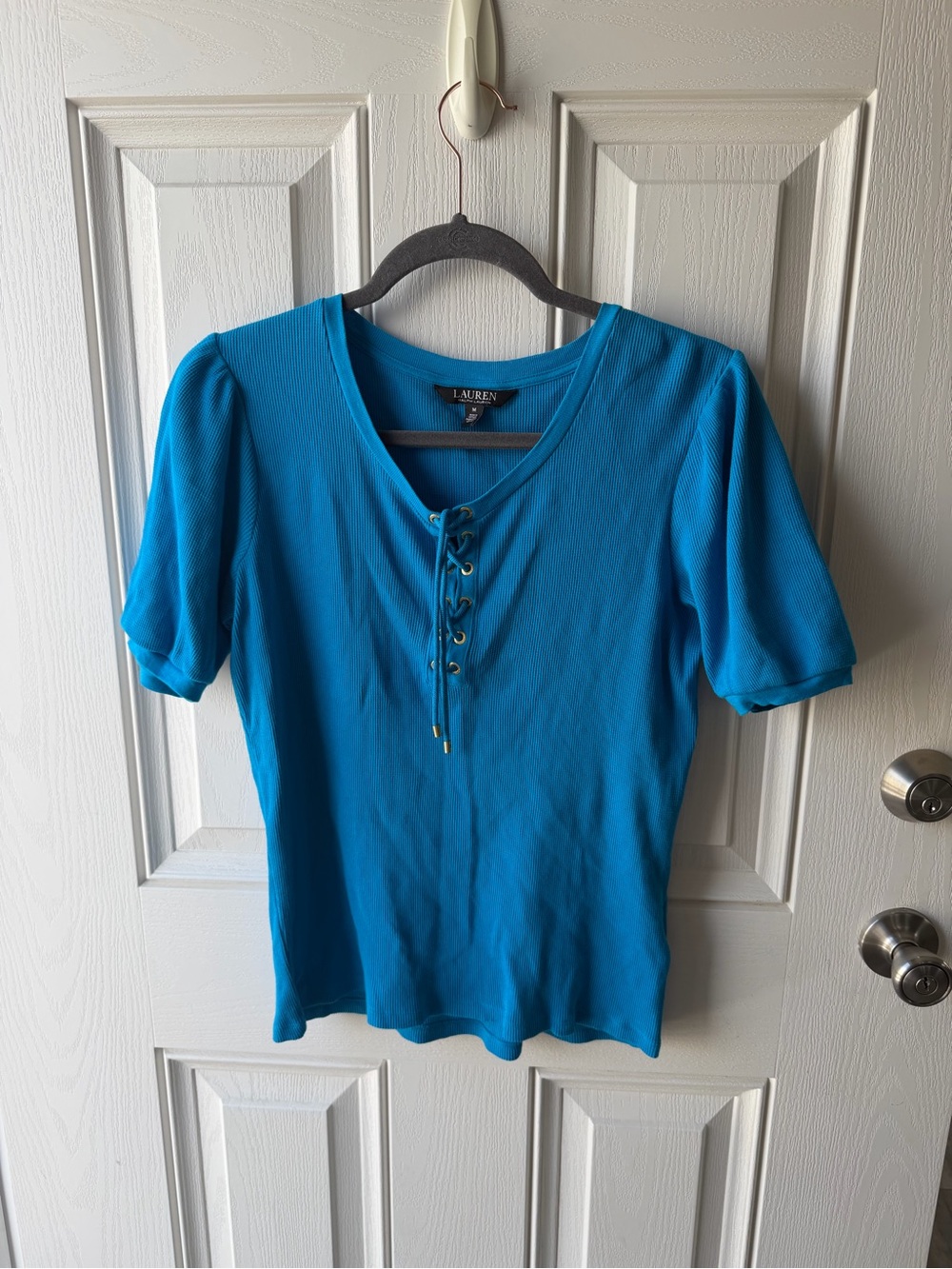 Ralph Lauren Blue Lace-Up Short Sleeve Tee